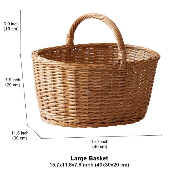 Large Picnic Food Basket with Handle, Natural Hand-woven Wicker Storage Basket, Willow Weaving Baskets for Vegetable, Natural Fruit Basket, Kitchen Storage Baskets-Art Painting Canvas