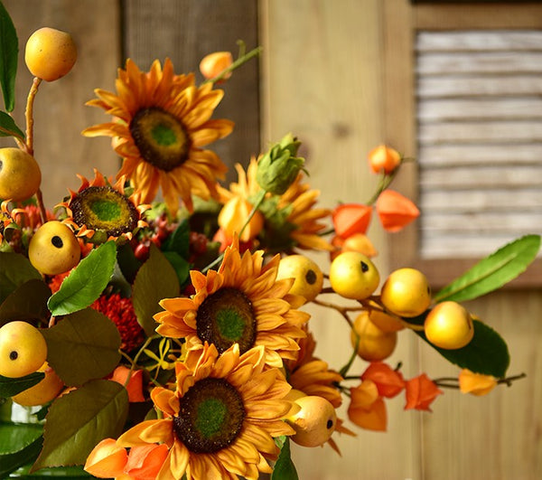 Yellow Sunflowers, Botany Plants, Unique Floral Arrangement for Home Decoration, Table Centerpiece, Real Touch Artificial Flowers for Dining Room-Art Painting Canvas