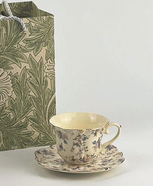 British Traditional Afternoon Tea Cup and Saucer in Gift Box, 7.8 oz Porcelain Tea Cup Saucer Set, Unique Tea Cup and Saucers, Royal Ceramic Cups, Elegant Vintage Ceramic Coffee Cups-Art Painting Canvas