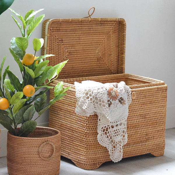 Rectangular Storage Basket, Storage Baskets for Bedroom, Large Laundry Storage Basket for Clothes, Rattan Baskets, Storage Baskets for Shelves-Art Painting Canvas
