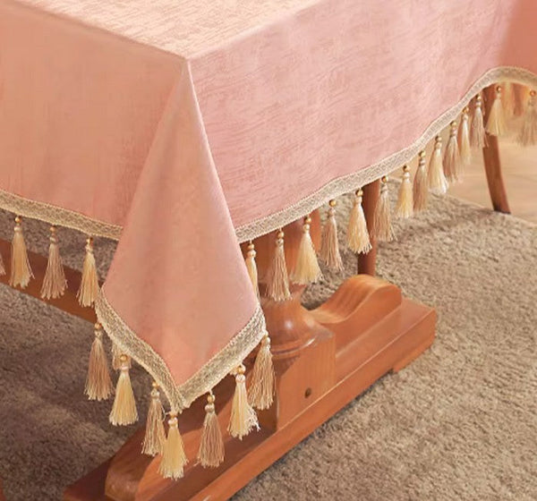 Pink Fringes Tablecloth for Home Decoration, Modern Rectangle Tablecloth, Large Simple Table Cover for Dining Room Table, Square Tablecloth for Round Table-Art Painting Canvas
