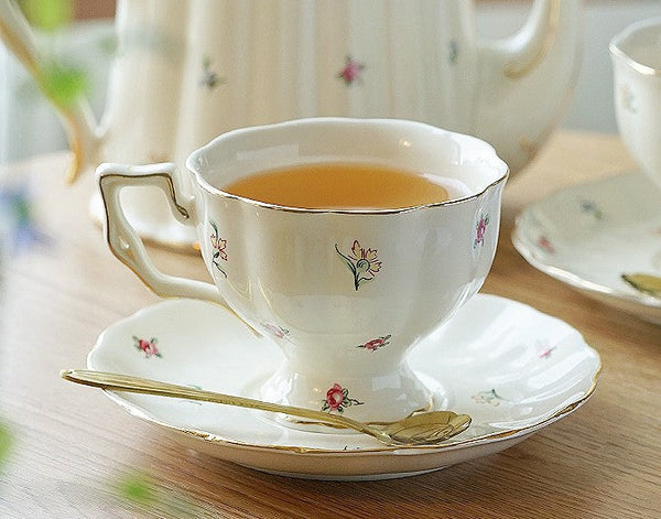 Porcelain Tea Cup Saucer Set, Beautiful British Tea Cups, Traditional English Tea Cup and Saucer, Unique Ceramic Coffee Cups-Art Painting Canvas