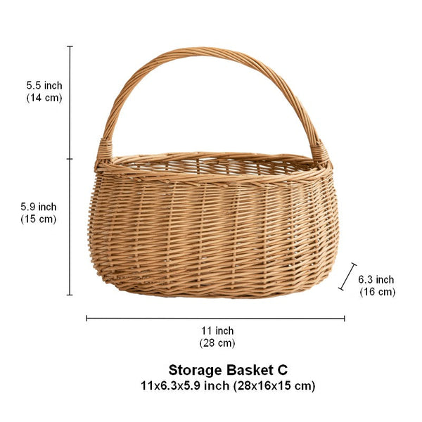Wicker Storage Basket for Kitchen, Hand-woven Picnic Food Basket with Handle, Willow Weaving Baskets for Vegetable, Natural Fruit Basket, Storage Basket for Shelves-Art Painting Canvas