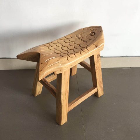 Handmade Solid Wood low Stool, Creative Shoe-changing Stool, Old Elm Wood Stool, Children's Wooden Stool, Sofa Stool, Dining Table Stool-Art Painting Canvas