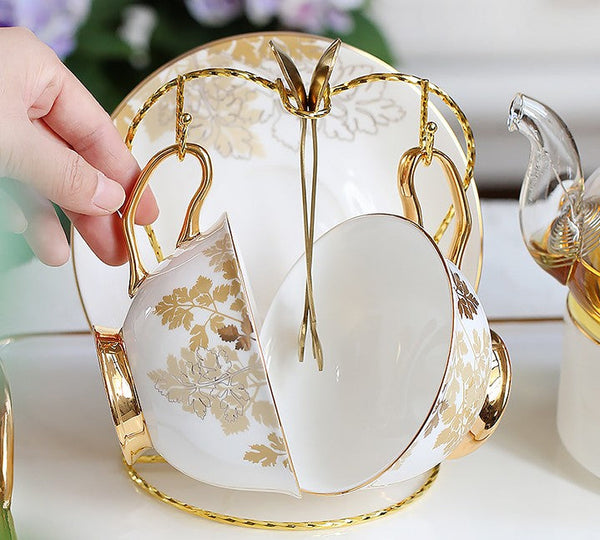 Beautiful British Tea Cups, Traditional English Tea Cups and Saucers, Bone China Porcelain Tea Cup Set, Elegant Ceramic Coffee Cups-Art Painting Canvas