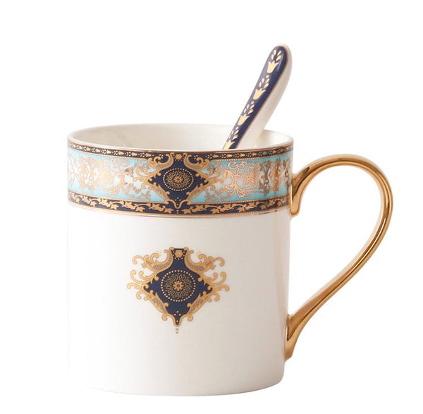 Elegant Ceramic Coffee Mug, Beautiful British Tea Cups, Large Royal Porcelain Mug, Large Capacity Ceramic Mugs for Office-Art Painting Canvas