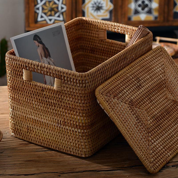 Wicker Rectangular Storage Basket with Lid, Extra Large Storage Baskets for Clothes, Kitchen Storage Baskets, Oversized Storage Baskets for Bedroom-Art Painting Canvas