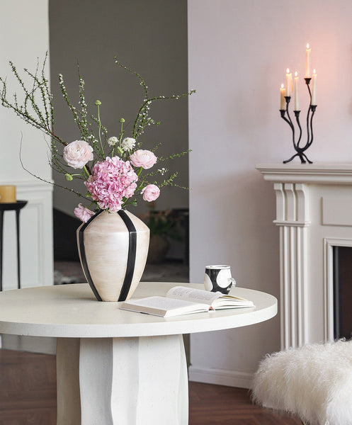 Centerpiece Ceramic Bouquet Vases, Porcelain Vases for Modern Home Decor, Large Contemporary Vases on Dining Table, Handmade Modern Flower Vase-Art Painting Canvas