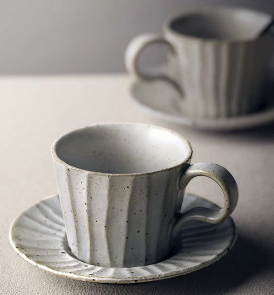 Handmade Pottery Coffee Cup, Creative Ceramic Coffee Cup with Saucer, Unique Tea Cup and Saucer, Modern Tea Cup Set for Traditional Afternoon Tea-Art Painting Canvas