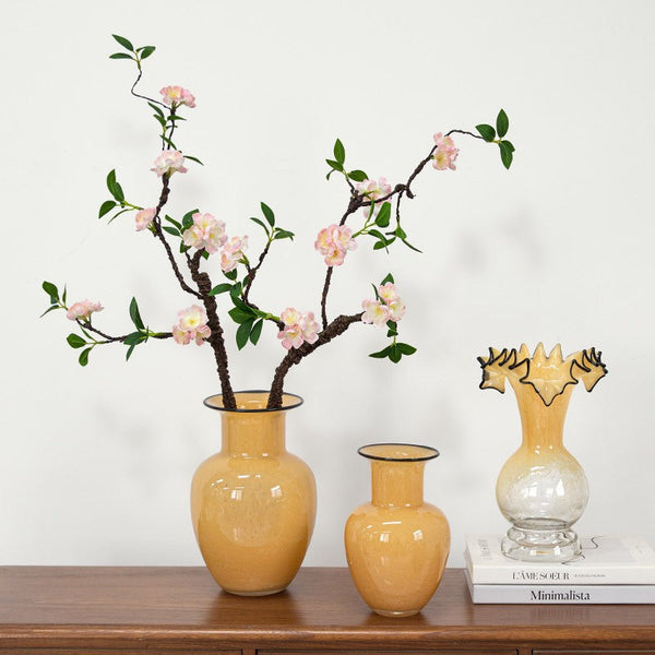 Contemporary Vases for Modern Home Decor, Handmade Liuli Vases, Color Glaze Vase, Yellow Glass Bud Vases, Centerpiece Vases on Table-Art Painting Canvas