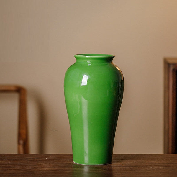 Handmade Water Holding Flower Vase, Centerpiece Ceramic Bud Vases, Green Porcelain Flower Vases, Vintage Flower Vases on Table-Art Painting Canvas