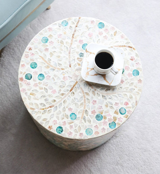 Contemporary Small Sofa Side Table, Portable Casual Side Table, Creative Coffee Table, Shell Small Side Table, Unique Small End Table-Art Painting Canvas
