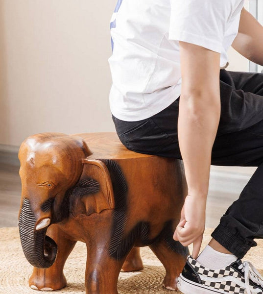 Handmade Solid Wood low Stool, Elephant Wooden Stool, Elephant Sofa Stool, Dining Table Stool, Creative Shoe-changing Stool-Art Painting Canvas