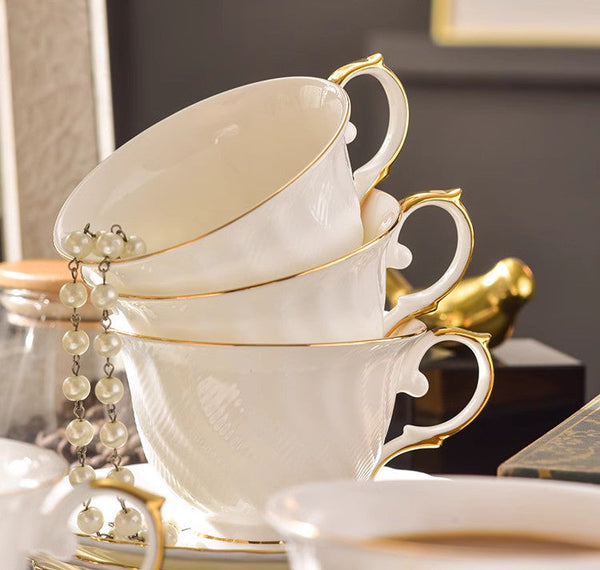 White Porcelain Tea Cup Saucer Set, 8 oz British Tea Cup and Saucer in Gift Box, Unique British Ceramic Coffee Cups for Traditional Afternoon Tea-Art Painting Canvas