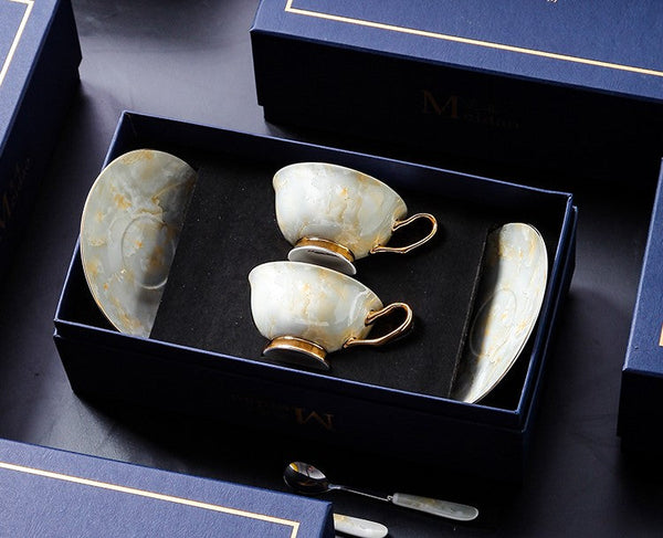 Elegant Ceramic Coffee Cups, 6.8 oz Tea Cup and Saucer in Gift Box as Birthday Gift, Beautiful British Tea Cups, Royal Porcelain Tea Cup Set-Art Painting Canvas