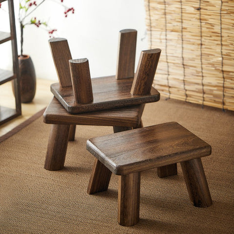 Dining Table Stool, Shoe-changing Stool, Solid Wood low Stool, Paulownia Wood Stool, Children's Wooden Stool, Sofa Stool-Art Painting Canvas