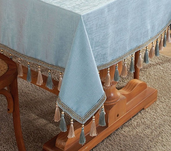 Light Blue Fringes Tablecloth for Home Decoration, Square Tablecloth for Round Table, Modern Rectangle Tablecloth, Large Simple Table Cloth for Dining Room Table-Art Painting Canvas