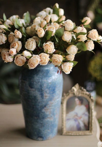 Wedding Artificial Flowers, 12 Branches of White Rose Flowers, White Rose Flower in Vase, Real Touch Flowers, Simple Flower Arrangement Ideas for Home Decoration-Art Painting Canvas