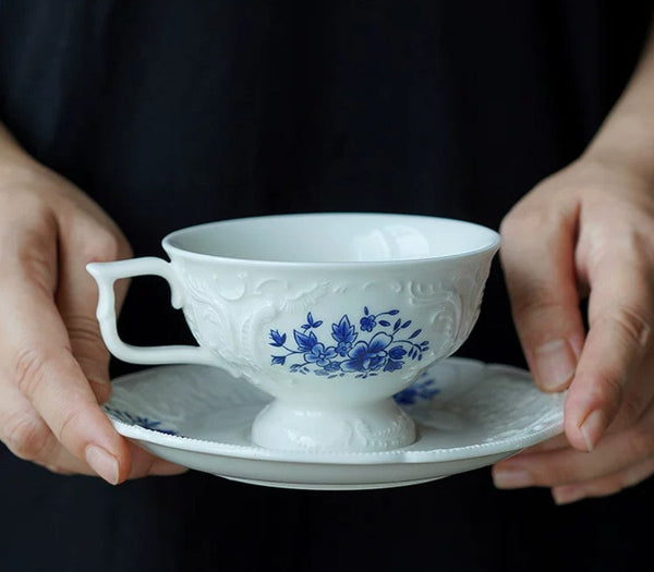 Porcelain Coffee Saucer, Traditional Ceramic Tea Cup with Saucer, Afternoon Tea Saucer Set, Coffee Gift Box Set, Vintage Tea Cup Set, Modern Ceramic Cup-Art Painting Canvas