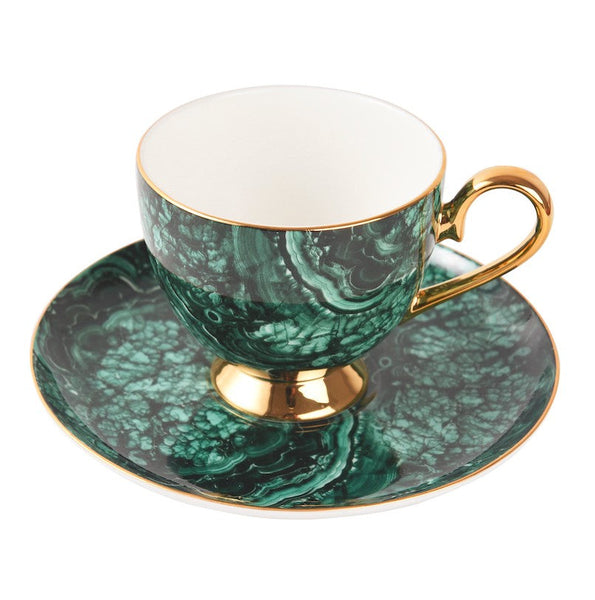Beautiful British Green Tea Cups, Unique Porcelain Cup and Saucer, Royal Ceramic Coffee Cups, Creative Bone China Porcelain Tea Cup Set-Art Painting Canvas