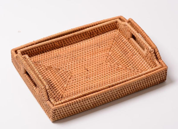 Rattan Bread Plate with Handle, Storage Baskets for Kitchen, Woven Storage Basket, Fruit Plate for Kitchen, Storage Baksets for Shelves-Art Painting Canvas