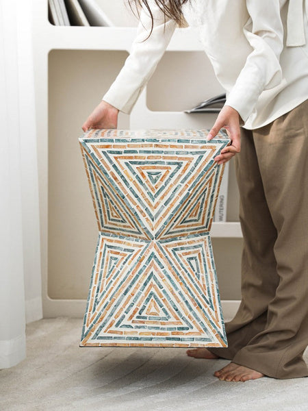 Modern Small End Table, Contemporary Small Sofa Side Table, Unique Shell Small Side Table, Portable Casual Side Table, Creative Coffee Table-Art Painting Canvas