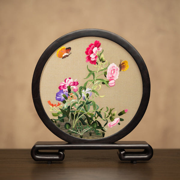 Unique Birthday Gift, Traditional Chinese Suzhou Embroidery Ornament, Exclusive Business Present Flower and Butterfly Embroidered Decor, Premium Souvenir-Art Painting Canvas