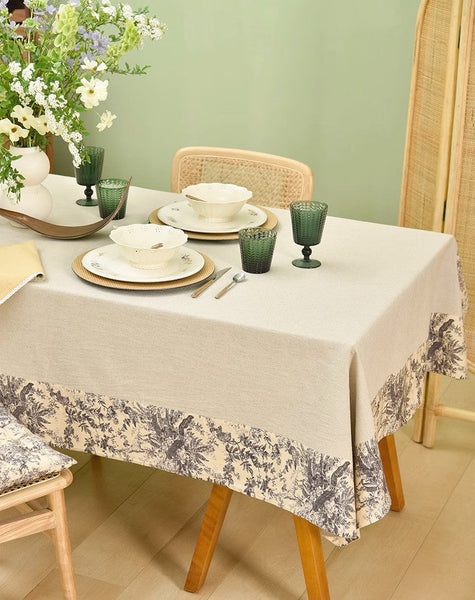 Cotton and Linen Rectangle Table Covers for Dining Room Table, Modern Tablecloth for Kitchen, Square Tablecloth for Coffee Table-Art Painting Canvas