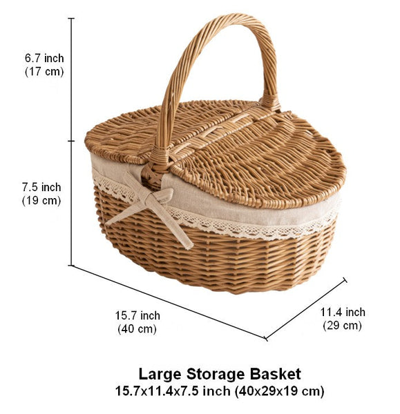 Picnic Storage Basket with Handle, Extra Large Kitchen Storage Baskets, Natural Hand-woven Wicker Storage Basket, Lovely Willow Weaving Baskets for Vegetable, Natural Fruit Storage Baskets-Art Painting Canvas