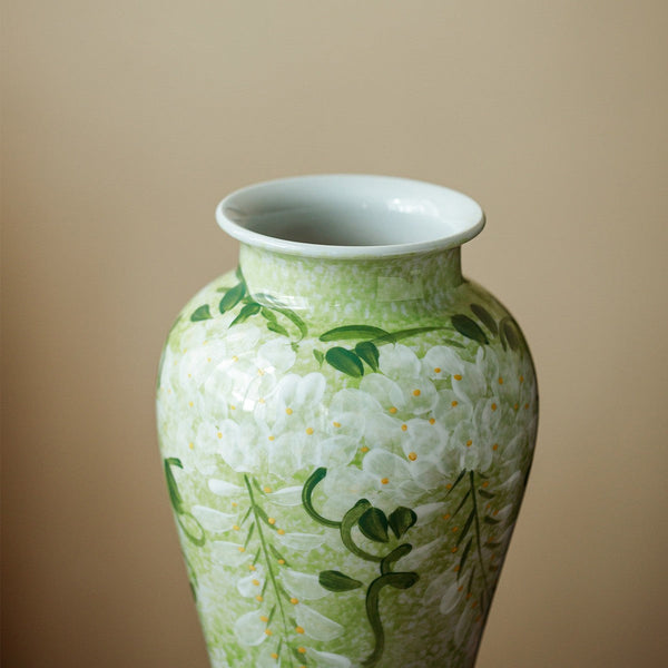 Centerpiece Ceramic Bud Vases, Large Flower Vases on Table, Green Porcelain Flower Vases, Handmade Water Holding Flower Vase-Art Painting Canvas