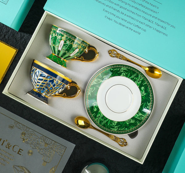 Creative Porcelain Tea Cup Saucer Set, 8 Ounce Tea Cup and Saucer Set of 2 Cups in Gift Box as Birthday Gift, Beautiful British Tea Cup with Saucer, Elegant Ceramic Coffee Cups-Art Painting Canvas