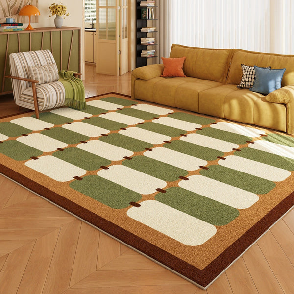 Geometric Area Rugs, Mid Century Contemporary Rugs, Green Modern Rugs for Living Room, Colorful Area Rugs for Bedroom-Art Painting Canvas