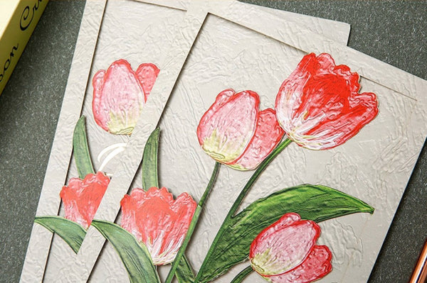 Creative Birthday Greeting Card, Tulip Flower Greeting Cards, Beautiful Greeting Cards to Friends, Original Handmade Greeting Cards-Art Painting Canvas
