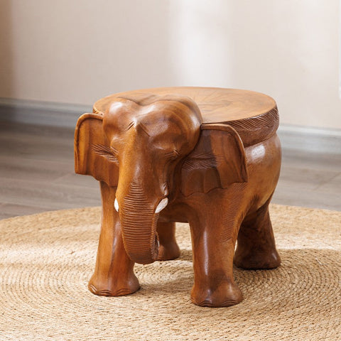 Dining Table Stool, Handmade Solid Wood low Stool, Elephant Wooden Stool, Elephant Sofa Stool, Creative Shoe-changing Stool-Art Painting Canvas