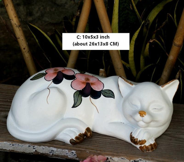 Lovely Cat Statue for Garden Ornament, Sleeping Cats Resin Statues, Garden Courtyard Decoration, Villa Outdoor Decor Gardening Ideas, House Warming Gift-Art Painting Canvas