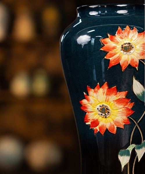 Ceramic Bouquet Vases, Sunflower Vases on Table, Porcelain Flower Vases, Dining Table Centerpiece, Handmade Water Holding Flower Vase-Art Painting Canvas
