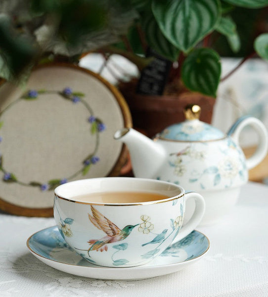 Stackable Teapot and Cup Set, Ceramic Tea Pot with Integrated Cup, Porcelain Teapot with Matching Cup and Saucer in Gift Box, Mother-and-Baby Teapot with Matching Saucer-Art Painting Canvas