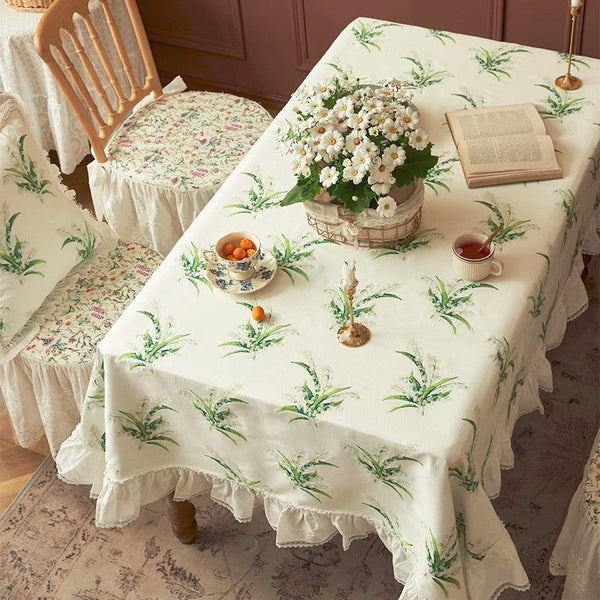 Cotton Embroidery Lace Rectangle Tablecloth for Dining Room Table, Farmhouse Table Cloth, Spring Flower Pattern Tablecloth, Square Tablecloth for Round Table-Art Painting Canvas