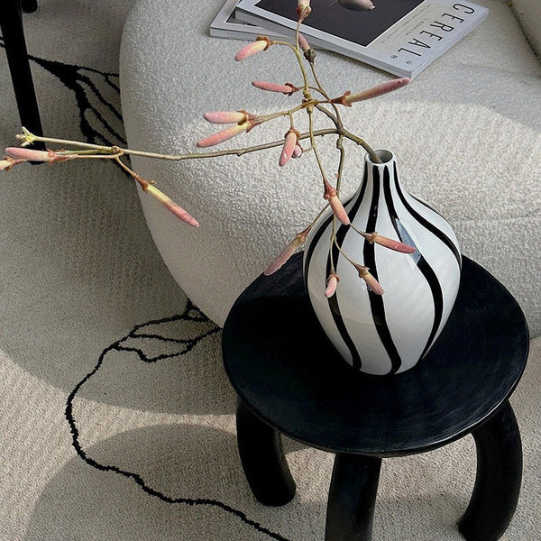 Porcelain Flower Vases, Modern Flower Vases on Table, Water Holding Flower Vases, Black and White Striped Ceramic Vase-Art Painting Canvas