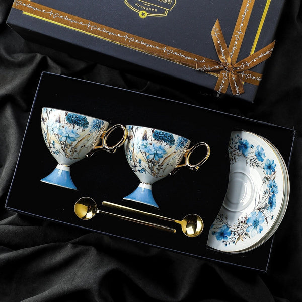 Porcelain Tea Cup Set and Saucer Set, British Tea Cup set, Ceramic Tea Cup and Saucer Set in Gift Box, Elegant Ceramic Coffee Cup with Saucer-Art Painting Canvas