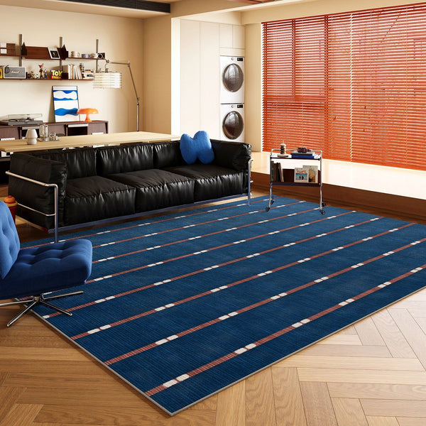 Blue Modern Rugs for Dining Room, Bedroom Modern Floor Carpet, Mid Century Area Rugs, Contemporary Modern Living Room Rug Ideas-Art Painting Canvas