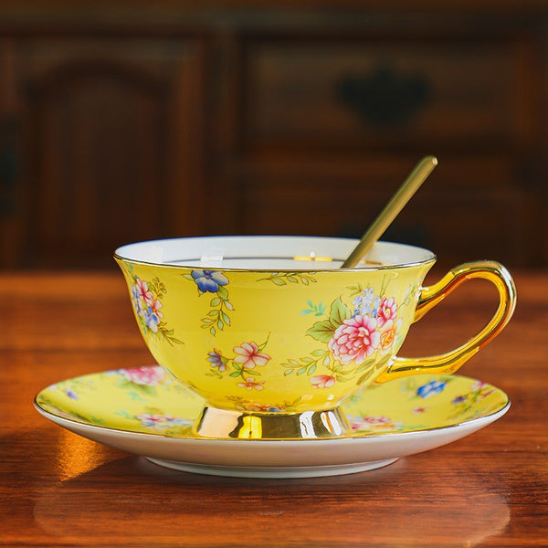 Ceramic Tea Cup and Saucer Set of 2 Cups in Gift Box, Flower Royal Porcelain Tea Cup and Saucer Set, Elegant Ceramic Coffee Cups-Art Painting Canvas