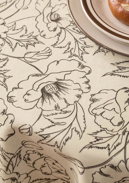 Large Flower Pattern Table Cover for Dining Room Table, Rectangular Tablecloth for Dining Table, Modern Rectangle Tablecloth for Oval Table-Art Painting Canvas