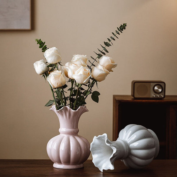 Handmade Water Holding Flower Vase, Ceramic Bud Vases, Small Flower Vases on Table, Rustic Porcelain Flower Vases-Art Painting Canvas