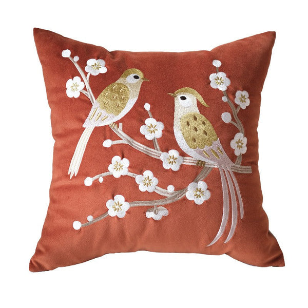 Modern Throw Pillows for Bedroom, Decorative Pillows for Couch, Vintage Decorative Pillows, Embroidered Birds Cushion, Decorative Pillow Arrangement Ideas for Couch-Art Painting Canvas