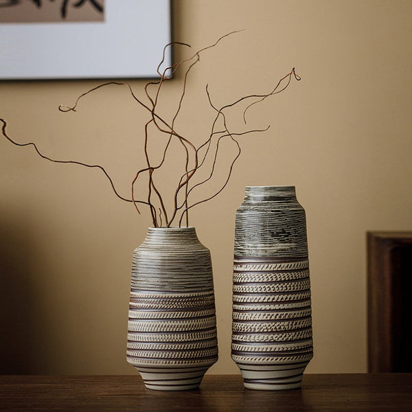 Modern Bouquet Flower Vases, Centerpiece on Dining Table, Handmade Pottery Flower Vases Urn, Water Holding Flower Vases, Large Flower Vase on Table-Art Painting Canvas