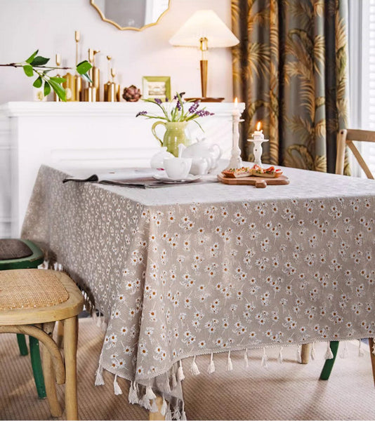 Rustic Flower Pattern Table Covers for Kitchen, Large Rectangle Tablecloth for Dining Room Table, Linen Rectangular Tablecloth for Oval Table, Country Farmhouse Tablecloth-Art Painting Canvas