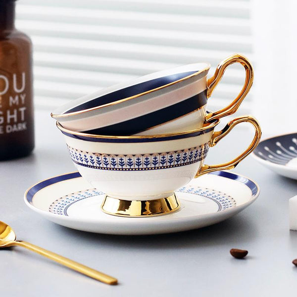 British Tea Cups, Porcelain Coffee Cups, Latte Coffee Cups, Tea Cups and Saucers, Coffee Cups with Gold Trim and Gift Box-Art Painting Canvas