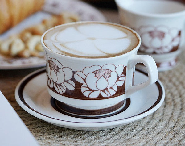 Elegant Ceramic Coffee Cups, Flower Porcelain Tea Cup Saucer Set, Beautiful British Tea Cups, Traditional English Tea Cup and Saucer-Art Painting Canvas
