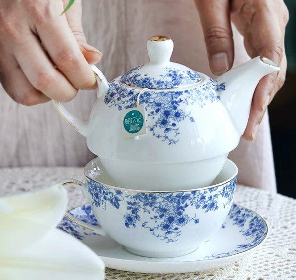 Mother and Baby Teapot with Matching Saucer British Style Porcelain Teapot with Matching Cup and Saucer in Gift Box, Ceramic Tea Pot with Integrated Cup, Stackable Teapot and Cup Set-Art Painting Canvas